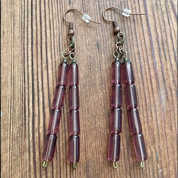 💖Purple Dangle Drop Ladies Earrings,  Handmade Ladies Earrings - Picture 1 of 4